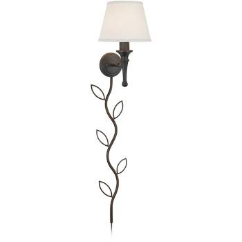 Regency Hill Braidy Country Cottage Wall Light Sconce with Cord Cover Bronze Metal Plug-in 7" Fixture Ivory Cotton Drum Shade for Bedroom Living Room