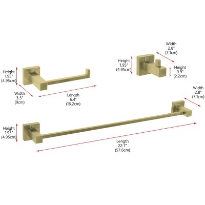 Brushed Gold Stainless Steel 3-Piece Bathroom Hardware Set