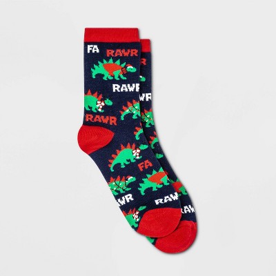 Women's Dinosaur 'Fa Rawr Rawr' Holiday Crew Socks - Wondershop™ Navy 4-10