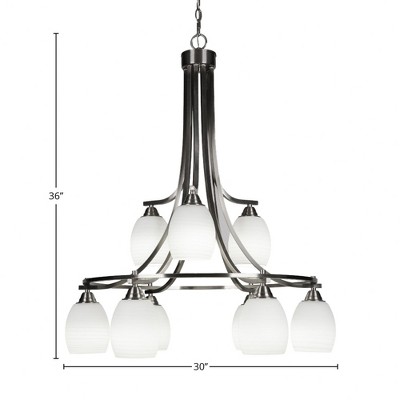 Toltec Lighting Paramount 9 - Light Chandelier in  Brushed Nickel with 5" White Linen  Shade
