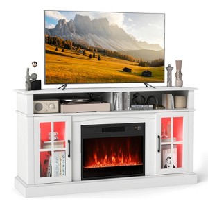 Costway 58" Fireplace TV Stand with LED Lights Entertainment Center for 65 Inch TV Brown/Black/White/Gray - 1 of 4