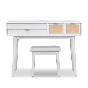 AZL1 Life Concept Dressers Multi Functional Vanity Set Hideaway Mirror Storage Drawers Padded Comfort Stool, White, 43.3"*19.7"*51.4" - 1 of 4