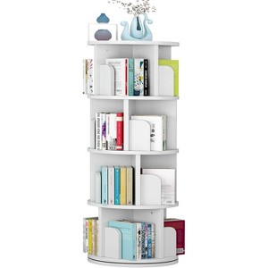 Homhougo Rotating Bookshelf, 360 Display 4 Tier Bookcase Storage Rack, Corner Spinning Book Shelf, Wood Revolving Bookcase Organizer, White - 1 of 4
