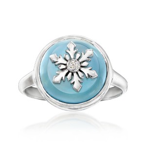 Ross-Simons Blue Chalcedony Snowflake Ring With White Topaz Accent in Sterling Silver - 1 of 4