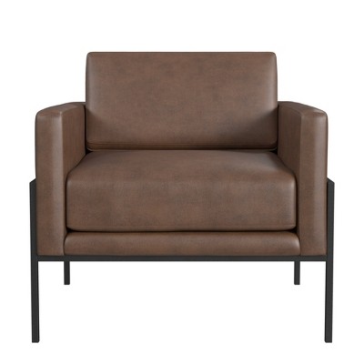 HomePop Metal Frame Faux Leather Accent Chair Brown: Modern Side & Reading Chair, Easy to Move