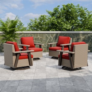 EAGLE PEAK Classic 4-Piece Patio Chair Set, 360° Swivel Rocking Chairs with Thick Cushions, All-Weather Wicker Outdoor Lounge Gliders - 1 of 4