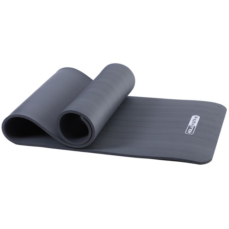 HolaHatha 72 Inch Tall x 24 Inch Wide High Density 0.5 Inch Thick Cushioned Non Slip Home Gym Exercise Yoga Mat Workout Equipment, Black, 1 of 7
