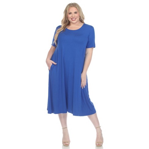 White Mark Plus Size Short Sleeve Midi Dress - Royal, 3x : Target