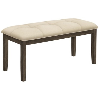 44" Cream Upholstered Bench with Gray Solid Wood Frame