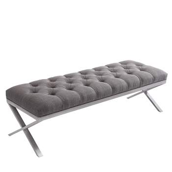 Milo Bench in Brushed Stainless Steel finish with Gray Fabric - Armen Living