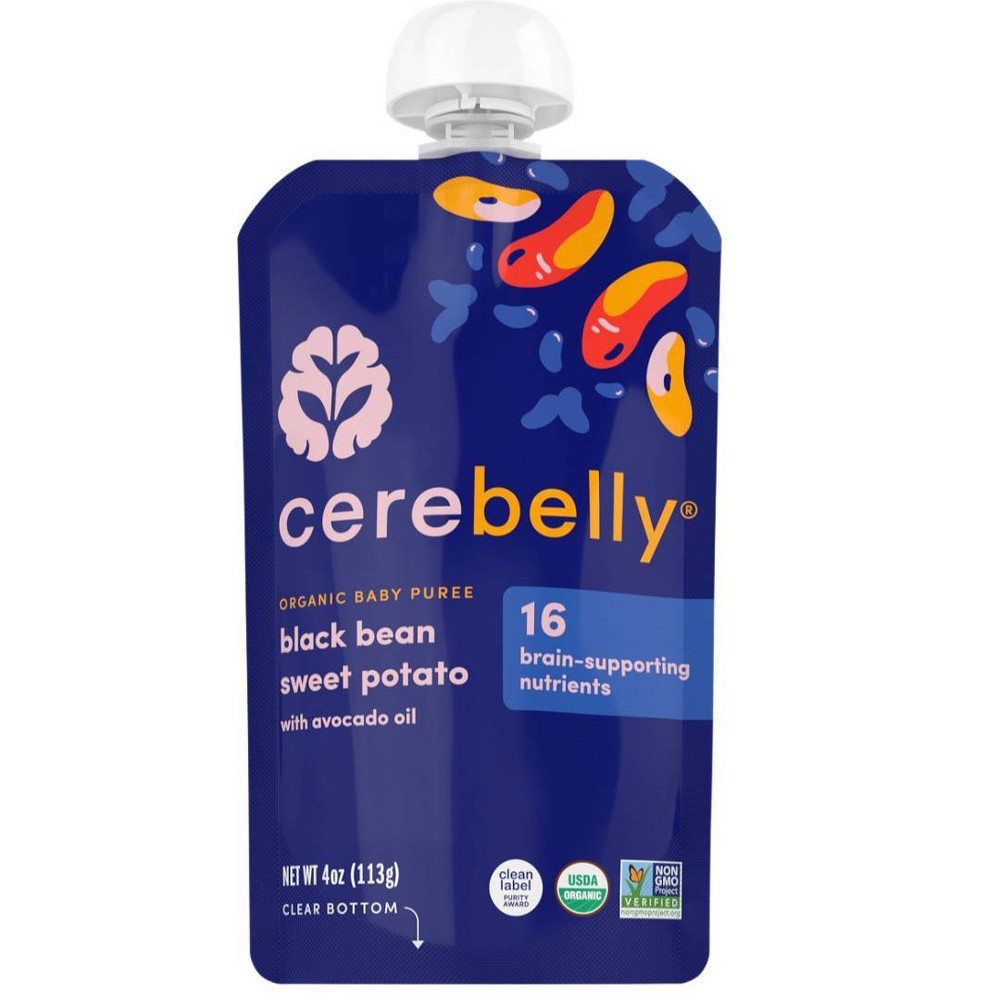 Cerebelly Organic Baby Food Single Pouch Baby Meal - Black Bean Sweet Potato with Avocado and Tomato - 4oz