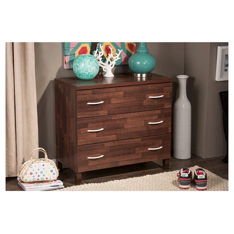 Mayson Modern and Contemporary Wood 3 Drawer Storage Chest Oak Brown Finish - Baxton Studio, 6 of 9