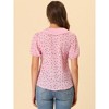 Allegra K Women's Floral Pleated Collar Puff Sleeves Button Down Shirt - 4 of 4