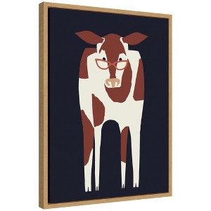 Kate & Laurel All Things Decor 18"x24" Sylvie Farm Cow Framed Canvas by Hannah Beisang Natural - 1 of 4
