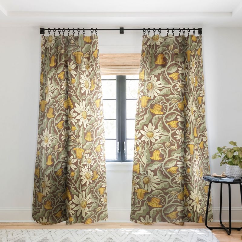 Sewzinski Retro Flowers On Brown Single Panel Sheer Window Curtain - Deny Designs, 1 of 7