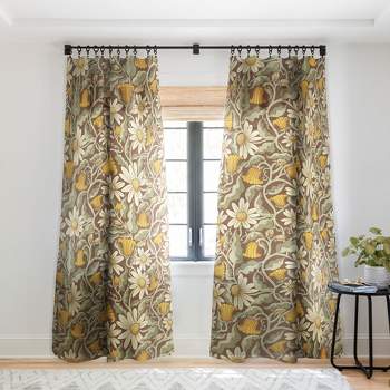 Sewzinski Retro Flowers On Brown Single Panel Sheer Window Curtain - Deny Designs