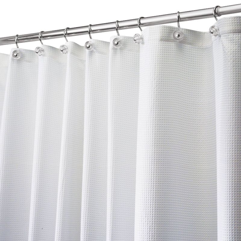 iDESIGN 54&#34;x78&#34; Carlton Stall Size Waffle Fabric Bathroom Shower Curtain White, 4 of 5