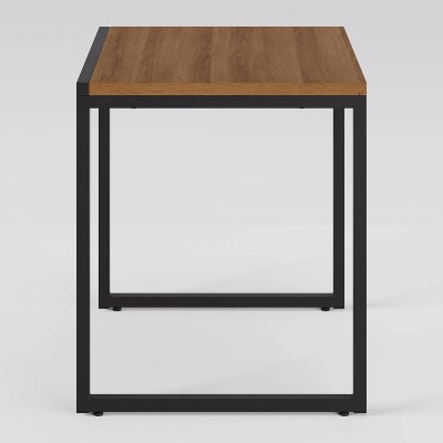 Set of 2 Brown Wood and Black Metal Square Nesting Side Tables
