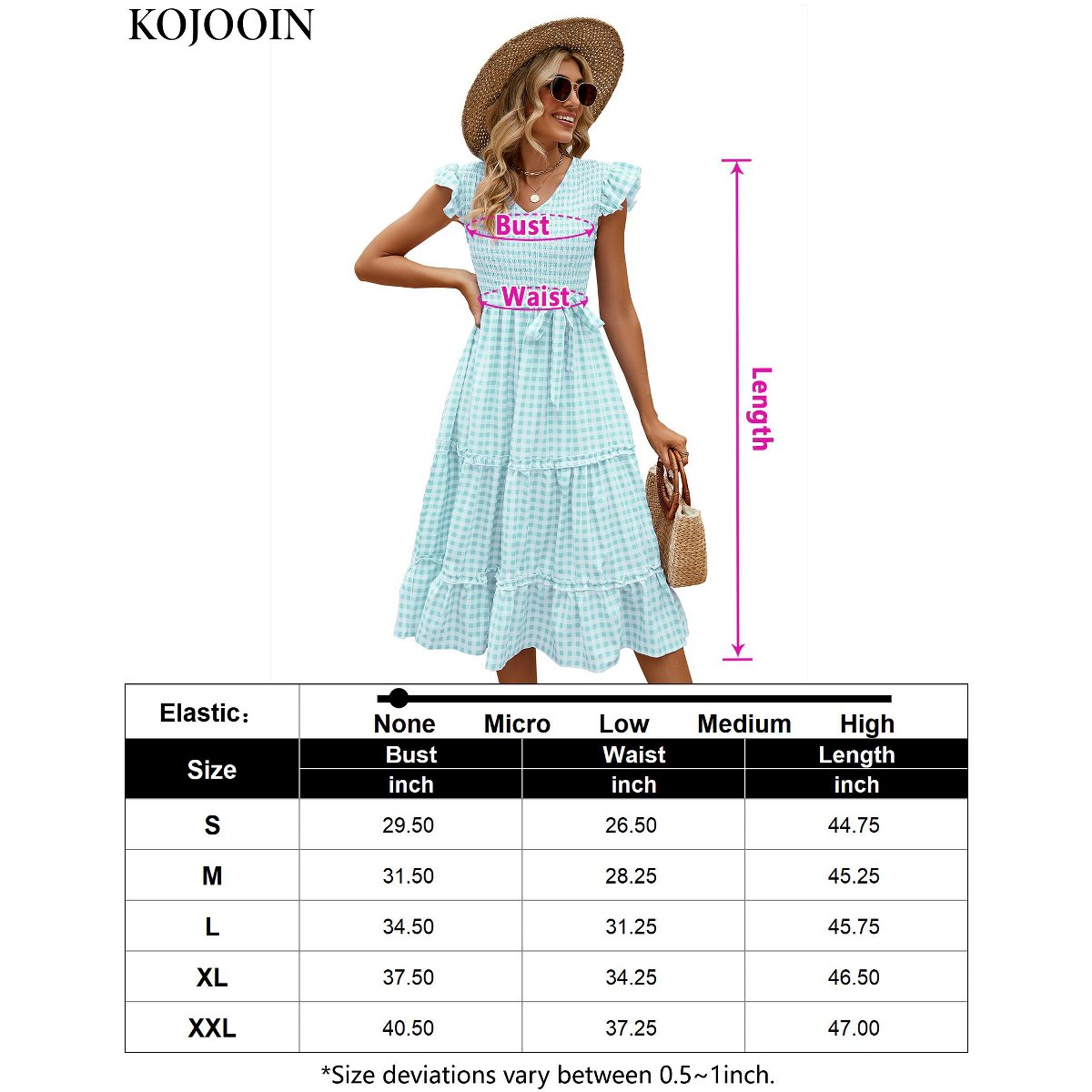 Женские платья YesFashion Women Smocked Dress Flutter Short Sleeve Ruffle Midi Dress Defang Green Grid,M — фото 5