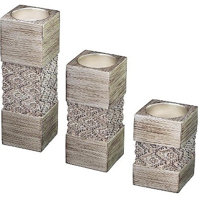 Silver Geometric Patterned Tealight Candle Holder Set
