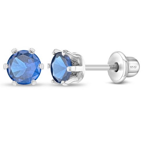 Girl's 6 Prong Solitaire Screw Back Sterling Silver Earrings - In