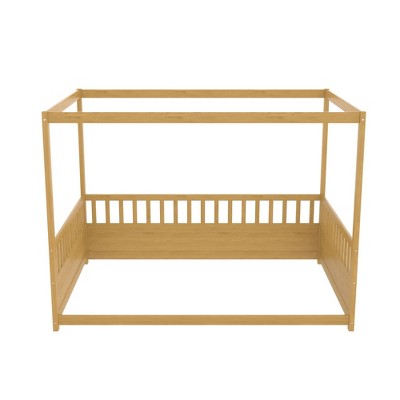 AZL1 Life Concept Beds Rustic Full Size Platform Bed with Solid Wood Frame, with Slat Support and Underbed Storage, Beige, 76.97"*56.89"*58.27"