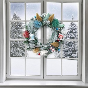 Christmas Wreath with Mini Tree & House, Large 24-Inch Artificial Village Wreath for Front Door, Indoor Outdoor, Wall & Window Decoration - 1 of 4