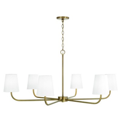 Brody Aged Brass 6-Light Chandelier with White Fabric Shades