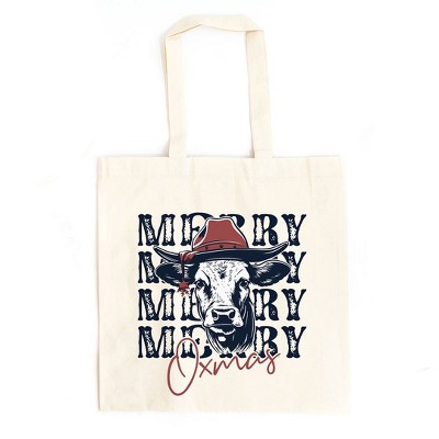 City Creek Prints Merry Oxmas Canvas Tote Bag - 15x16 - Natural