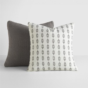 2-Pack Gray Throw Pillows Seed Stitch Knit with Cotton Patterns in Folk Leaves - Becky Cameron, Gray, 20 x 20 - 1 of 4