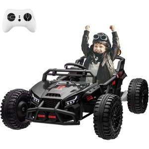 24V Electric Car for Kids with Remote Control, Battery Powered Ride On Truck with LED Lights, MP3, 4 Wheeler Vehicle for Toddlers, Black - 1 of 4