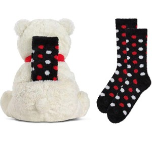 Memoi Cozy Buddies Stuffed Bear with Matching Polka Dot Sock White One Size - 1 of 1