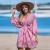 Women's Pink Floral Plunging Blouson Sleeve Mini Dress - Cupshe - 3 of 4