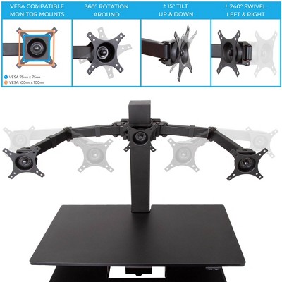 Techtonic Triple Monitor Electric Standing Desk Converter - Black