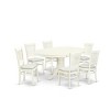 HomeStock 7-Piece dining table Set- 6 Dining Chairs with Linen Fabric Seat - Butterfly Leaf Modern Oval Dining Table - Linen White Finish - 3 of 4
