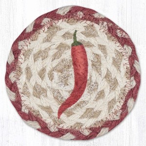 Earth Rugs Single Chili Pepper Jute Coaster – 5"x5" Round Rustic Braided Coaster with Bold Pepper Design - 1 of 3