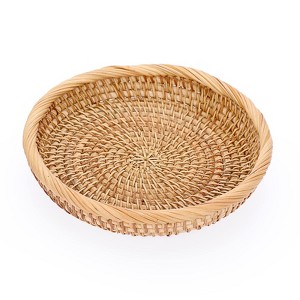 Itopfox Round Woven Wicker Basket - Entryway Organizer Tray for Keys, Wallet, Cell Phone & Snacks, Handcrafted Rattan Decor - 1 of 4
