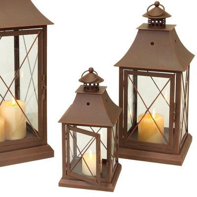 Classic Brown Metal Hanging and Tabletop Candle Lantern