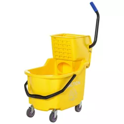 HOMCOM Mop Bucket Cart with Side Press Wringer, Metal Handle and 34 Quart Capacity, Yellow