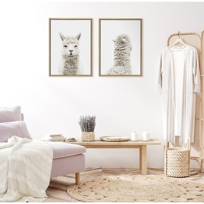 Set of 2 Natural Alpaca Canvas Art Prints in Wooden Frames