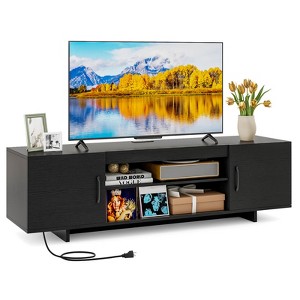 Costway TV Stand for 70" TVs Modern Entertain Center with Power Outlet & 2 Cable Holes Brown/Black - 1 of 4
