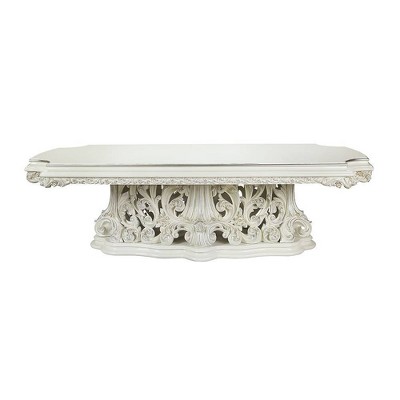 Adara Antique White Carved Wood Extendable Dining Table