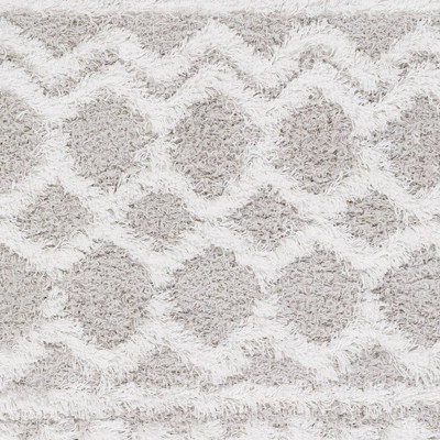 Gray and White Rectangular Shag Rug with Global Pattern