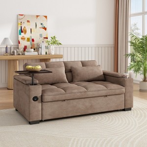 TiramisuBest 65" 3 in 1 Folding Convertible Sofa Bed, Couch Sofa with Pull out Bed, Modern Sofa with Swivel Side Table for Living Room, Black - 1 of 4