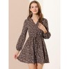 Allegra K Women's Floral Print Button Front Puff Sleeve Tie Waist Shirt Dress - 2 of 4