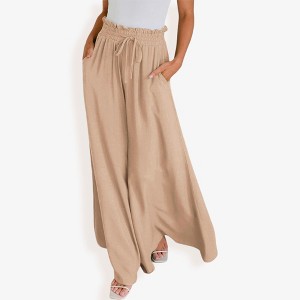 Anna-Kaci Women's High Waist Wide Leg Palazzo Pants With Drawstring Waist And Relaxed Fit - 1 of 4