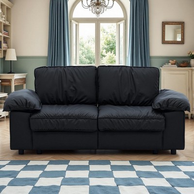 VASIP 78" Black Faux Leather Loveseat,Compact Sofa with Hidden Storage for Small Apartment, Living Room