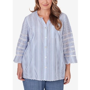 Alfred Dunner Womens Bayou Pinstripe Scalloped Button Up Shirt - 1 of 1