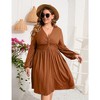 WhizMax Women's Plus Size Dress V Neck Long Sleeve Front Knotted Elastic Elegant Dress A Line Knee Length Midi Dress - 4 of 4