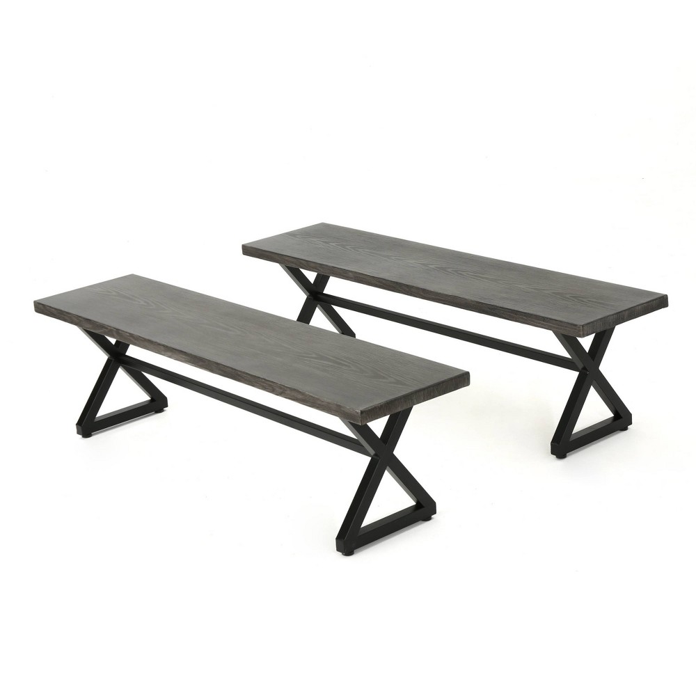 Photos - Garden Furniture Rolando 2pk Aluminum Outdoor Patio Dining Bench - Gray - Christopher Knigh